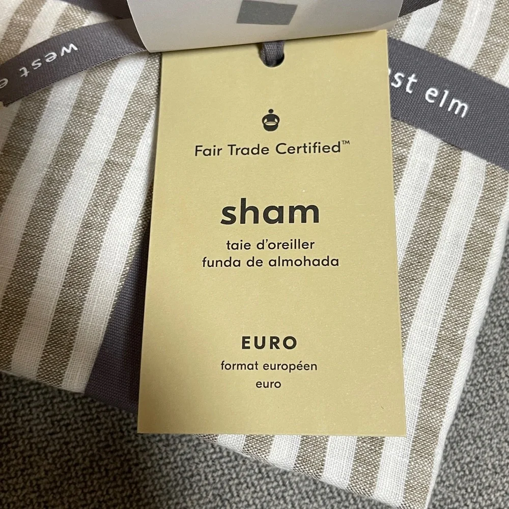 West Elm European Flax Linen Classic Stripe Euro Sham